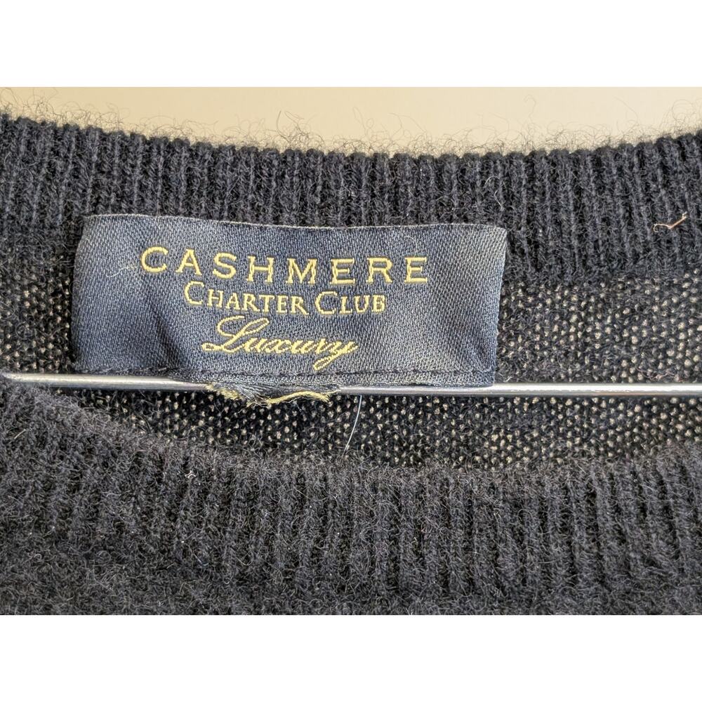 Charter Club Luxury 100% Cashmere Black Crewneck Sweater Women’s L Casual Career - Picture 4 of 7